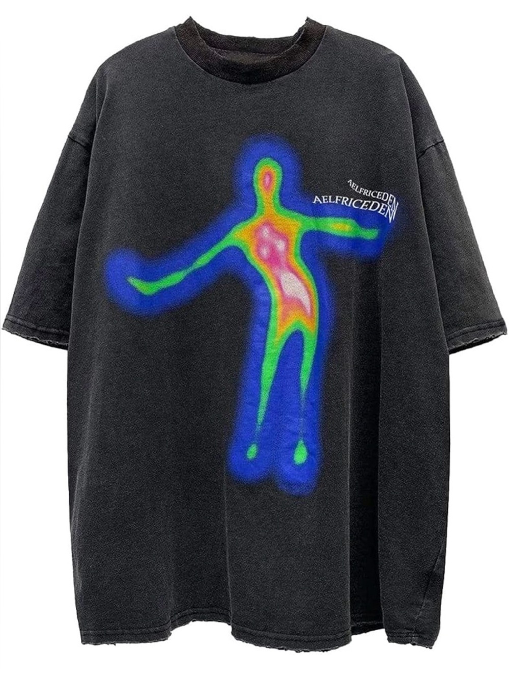 Aelfric Eden Black Crewneck Tee with Distressed Neckline